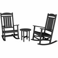 Polywood Presidential Black Patio Set with Side Table and 2 Rocking Chairs 633PWS1091BL